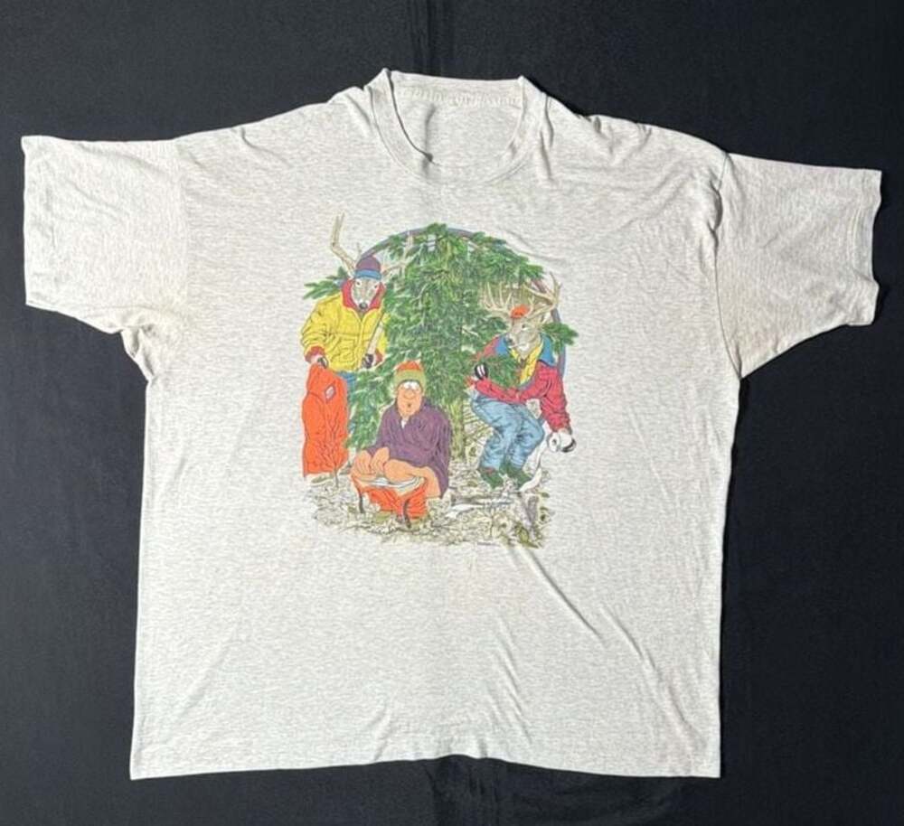 Vintage 1996 N. Evans Artwear Hunting Humor Graphic T-Shirt